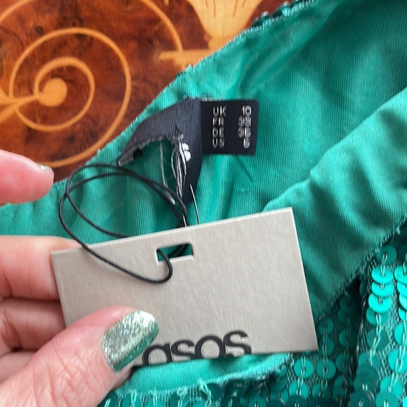 ASOS green one shoulder sequin dress sz6 NWT - Picture 5 of 6